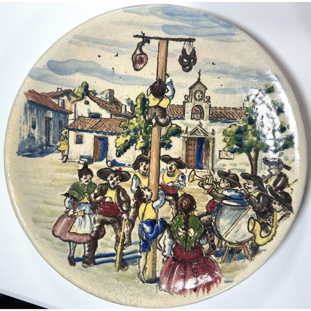 V. Quismondo Toledo Pottery Wall Plate Intricate Hand Painted Village Folk Art